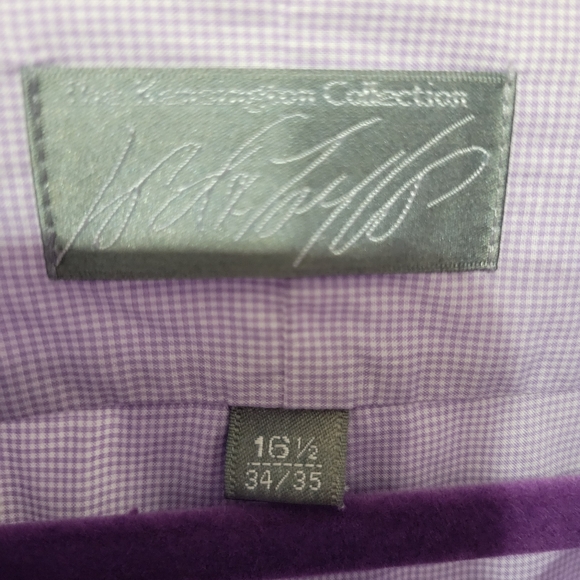 Lord & Taylor Men's Size 16.5 Purple White Checkered Dress Shirt - Picture 2 of 7
